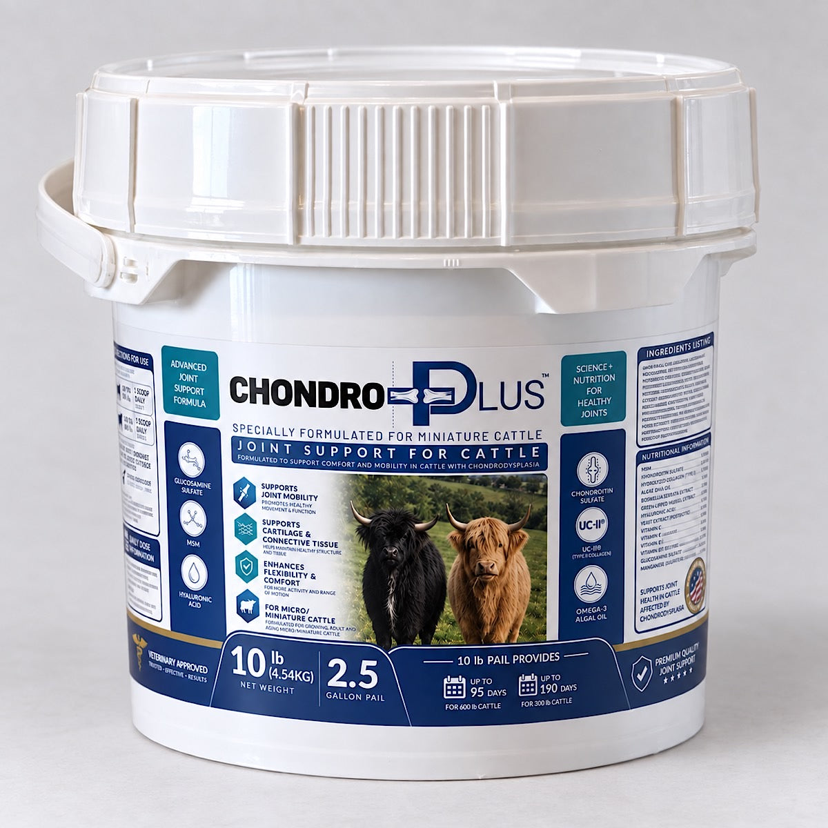 Chondro Plus 10 lb joint support supplement for miniature cattle - advanced formula with UC-II, glucosamine, and MSM